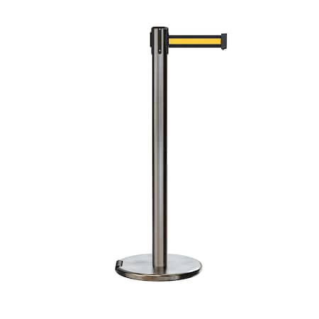 Retractable Belt Rolling Stanchion, 2.5ft Sat.Steel Post  7.5ft Bk/Y H